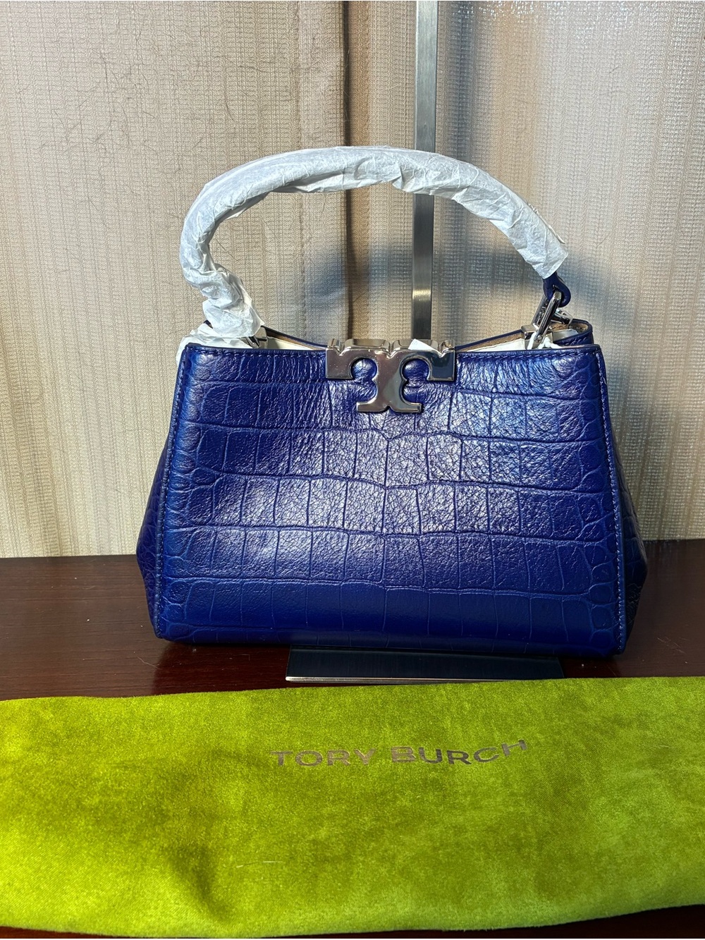 Tory Burch Navy Croc-Embossed Top-Handle Satchel NWT